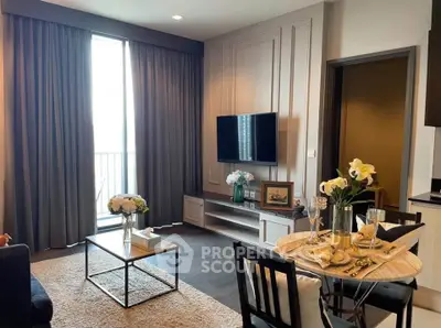 Elegant living room with modern decor and natural light