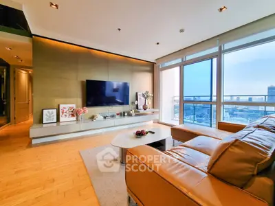 Luxurious living room with stunning city view and modern decor