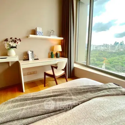 Luxurious bedroom with stunning city view and elegant decor