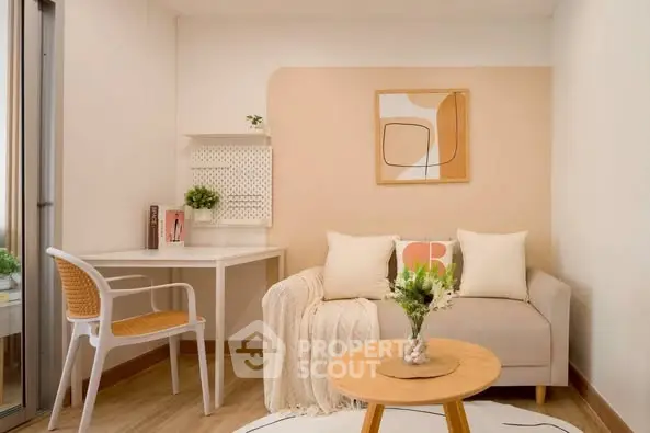 Charming living room with modern decor and cozy seating area