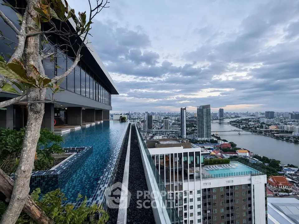 Stunning rooftop infinity pool with panoramic city skyline view