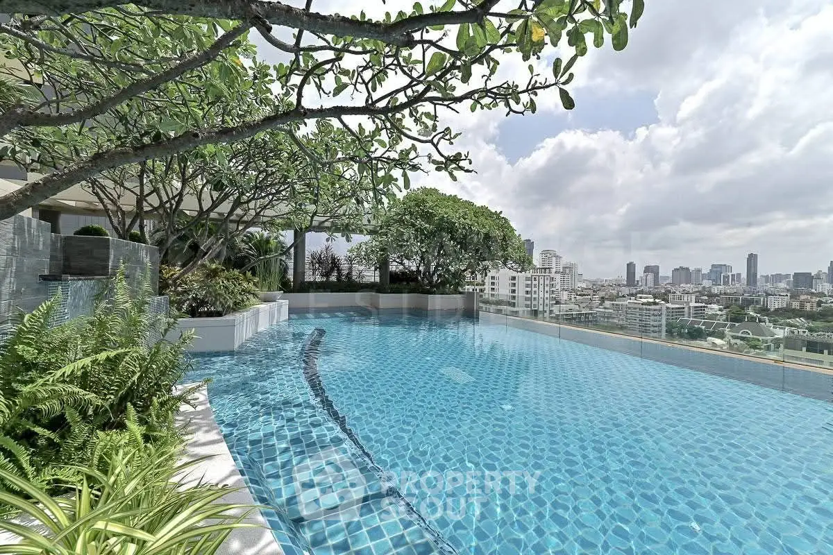 Luxurious rooftop infinity pool with stunning city skyline view