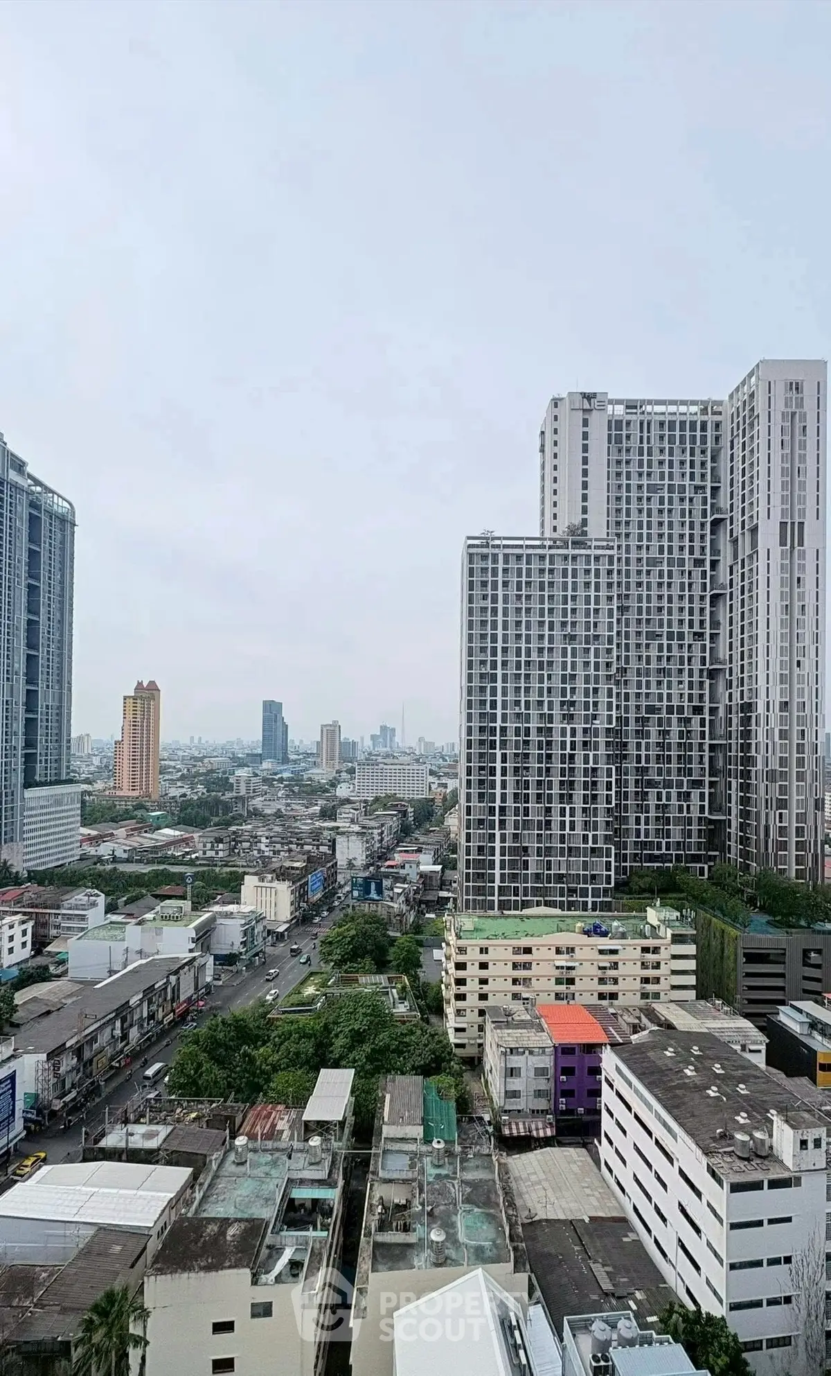 Stunning cityscape view with modern high-rise buildings and vibrant urban landscape.