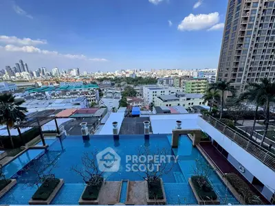 Stunning rooftop pool with panoramic city view and modern architecture.