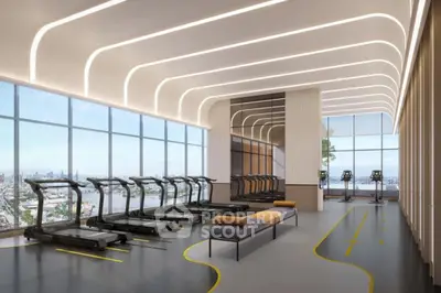 Luxurious high-rise gym with panoramic city views and modern design