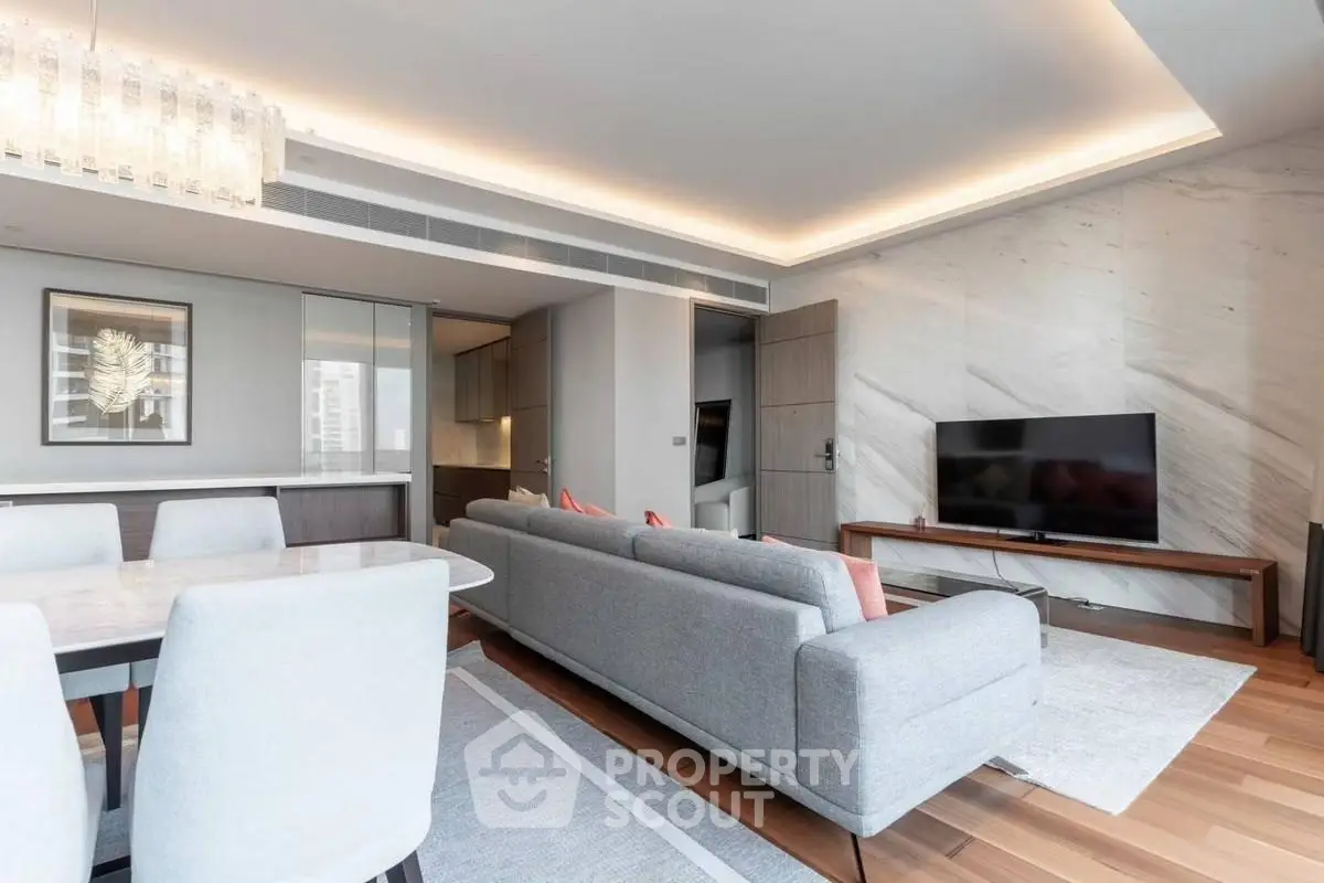 Luxurious modern living room with elegant decor and spacious seating area