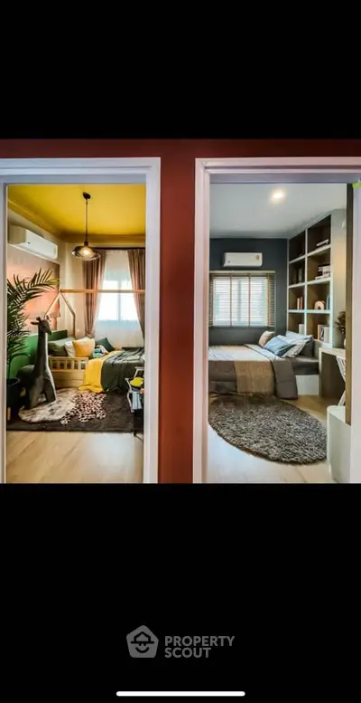Stylish dual-bedroom setup with modern decor and cozy ambiance, perfect for urban living.