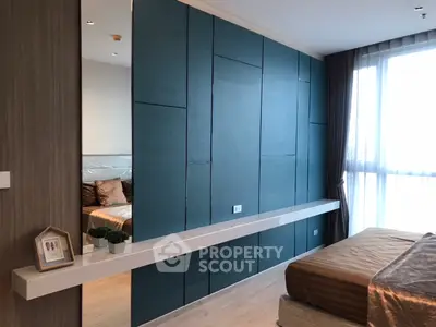 Modern bedroom with stylish partition and natural light