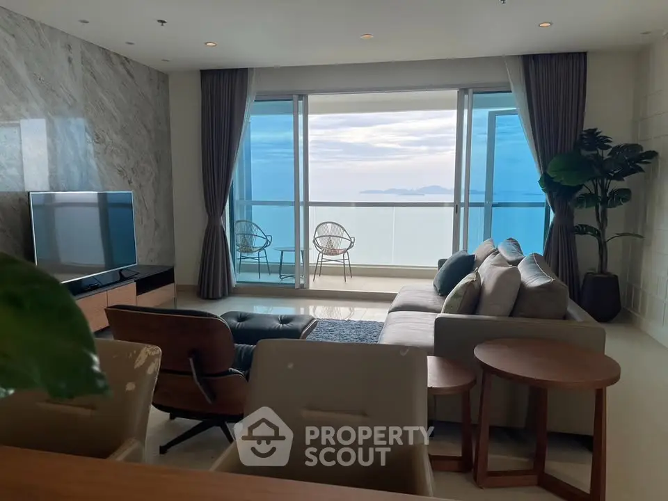 Luxurious living room with stunning ocean view and modern furnishings