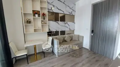 Modern living room with stylish decor and cozy seating area