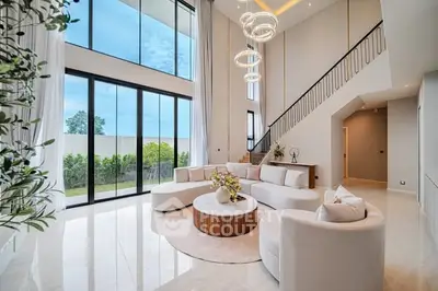 Luxurious modern living room with high ceilings and elegant decor