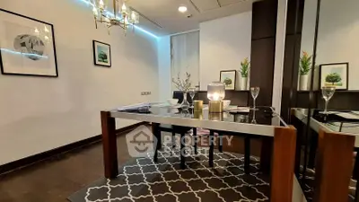 Elegant dining area with modern decor and ambient lighting