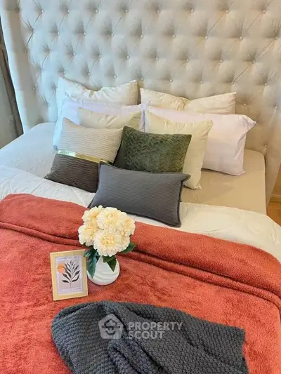 Luxurious bedroom with plush bedding and elegant decor