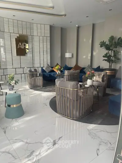 Luxurious modern living room with elegant furniture and marble flooring
