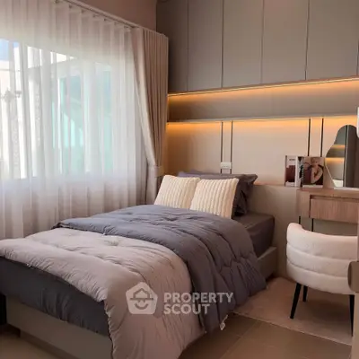 Modern bedroom with stylish decor and cozy ambiance