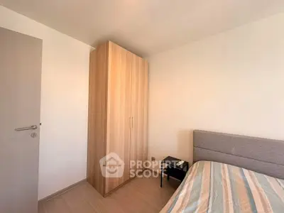 Cozy bedroom with modern wardrobe and minimalist design