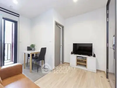 Modern living room with sleek furniture and natural light