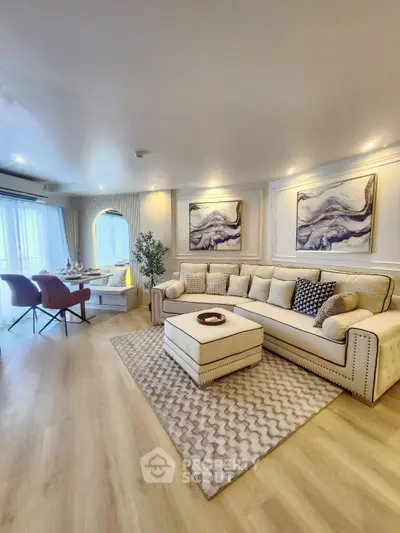 Luxurious living room with elegant decor and spacious seating area