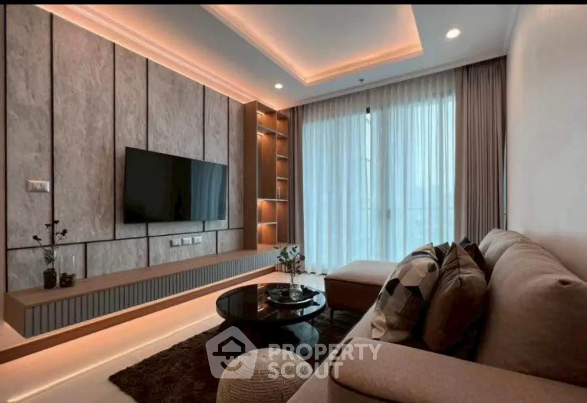 Luxurious modern living room with elegant lighting and stylish decor