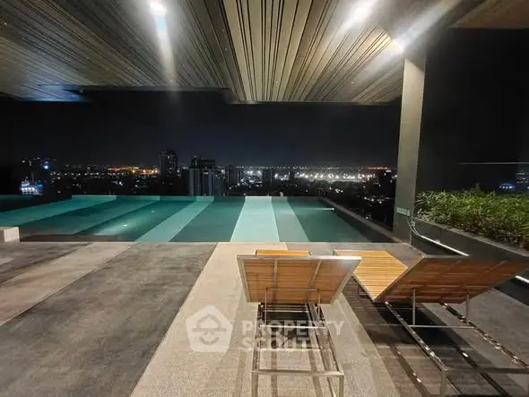 Luxurious rooftop pool with stunning city skyline view at night