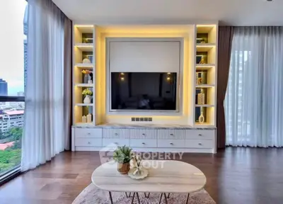 Luxurious living room with modern decor and stunning city view