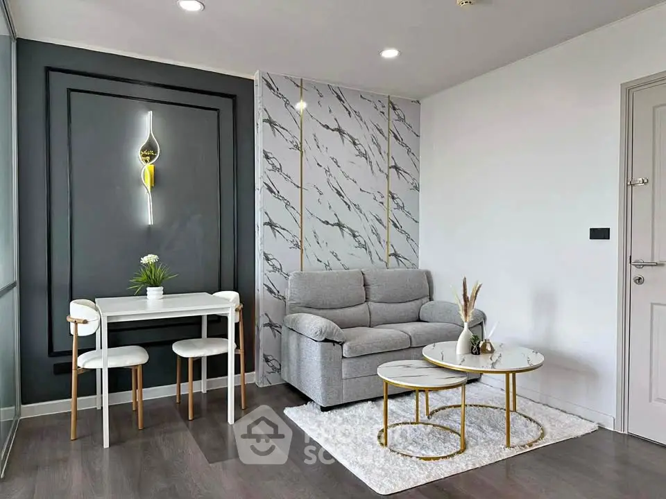Modern living room with stylish decor and cozy seating area
