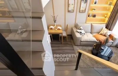 Modern living room with stylish decor and cozy seating area