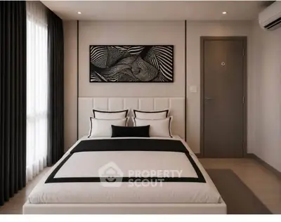 Modern bedroom with stylish decor and natural light