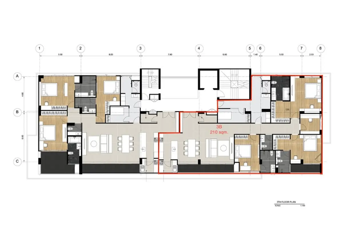Detailed floor plan showcasing modern apartment layout with spacious rooms and open living areas.