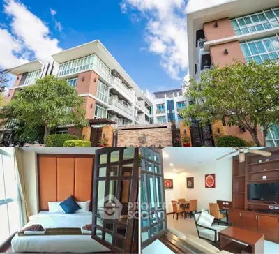 Modern condominium with spacious interiors and lush greenery, perfect for urban living.