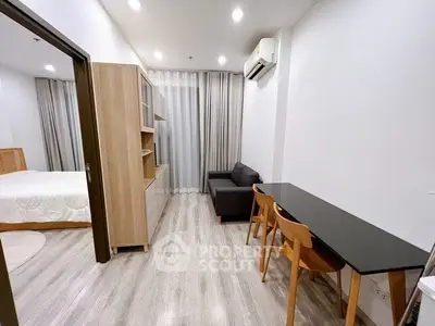 Modern apartment interior with cozy living area and stylish furniture