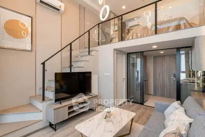 Modern duplex apartment with stylish living room and mezzanine bedroom
