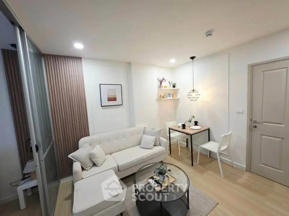 Modern living room with stylish decor and cozy seating area