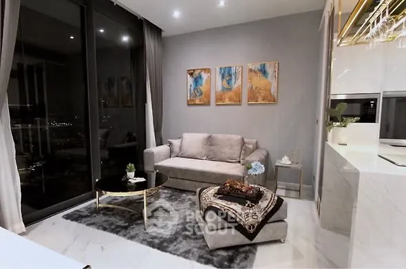 Modern living room with elegant decor and city view