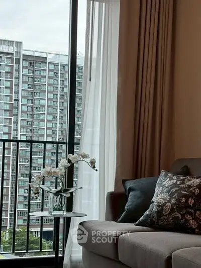 Stylish living room with city view and elegant decor