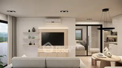 Modern living room with sleek design, open layout, and stylish decor in a contemporary apartment.
