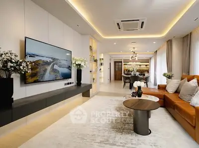 Luxurious modern living room with open layout and elegant decor