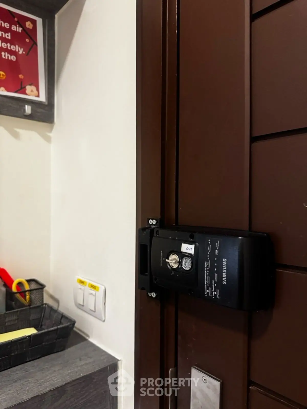 Modern apartment entrance with digital lock and sleek design