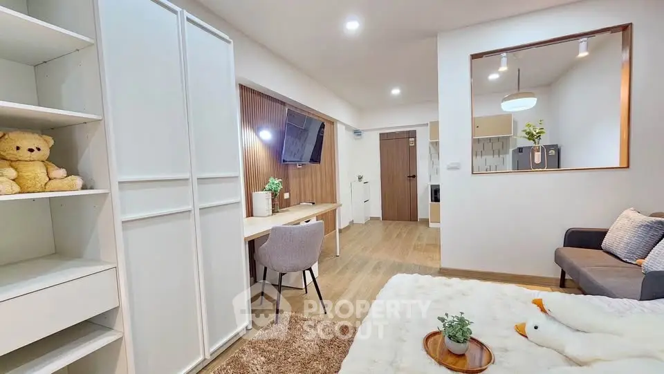 Modern living room with cozy decor and open layout