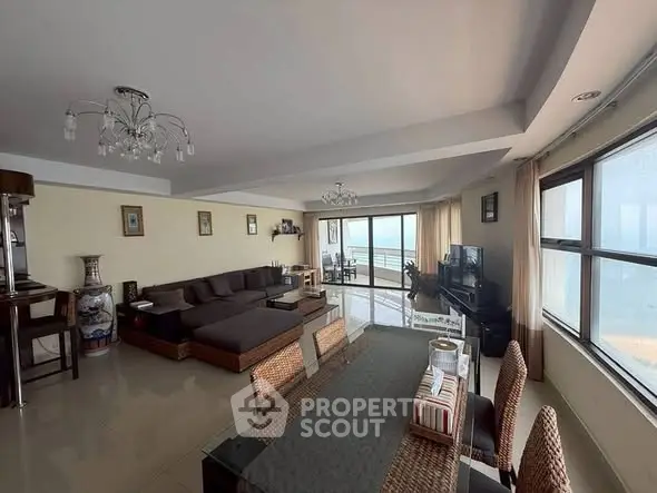 Spacious living room with ocean view and elegant decor