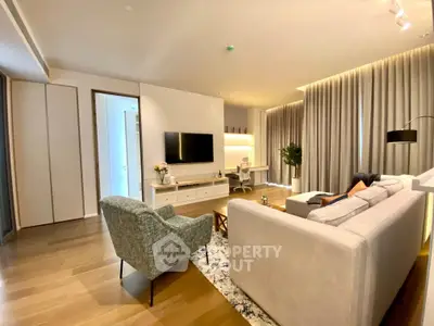 Spacious modern living room with elegant decor and cozy seating area
