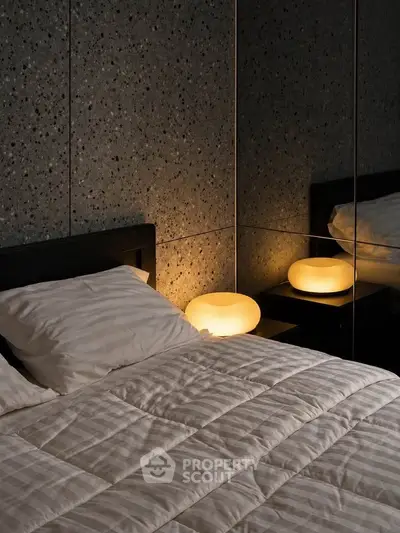 Cozy bedroom with modern design and ambient lighting