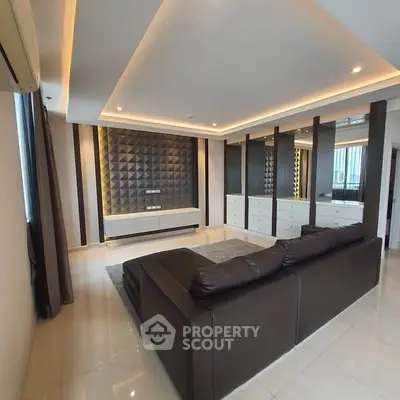 Luxurious modern living room with stylish leather sofa and elegant lighting