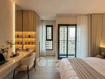 Modern bedroom with balcony view and elegant decor