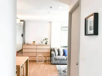 Modern apartment interior with cozy living room and stylish furniture