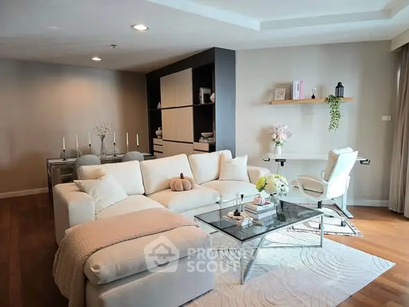 Modern living room with stylish decor and cozy seating area