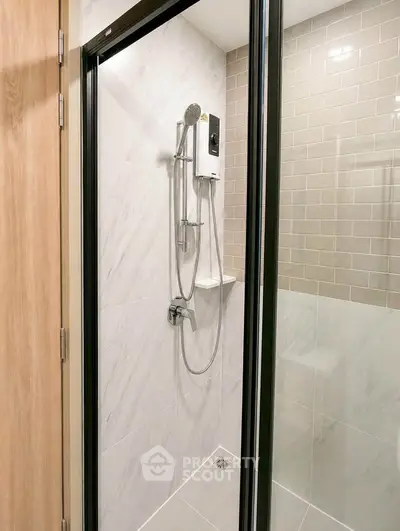 Modern bathroom with sleek shower design and elegant tile work