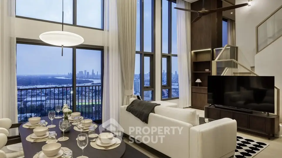 Luxurious high-rise living room with stunning city view and elegant decor