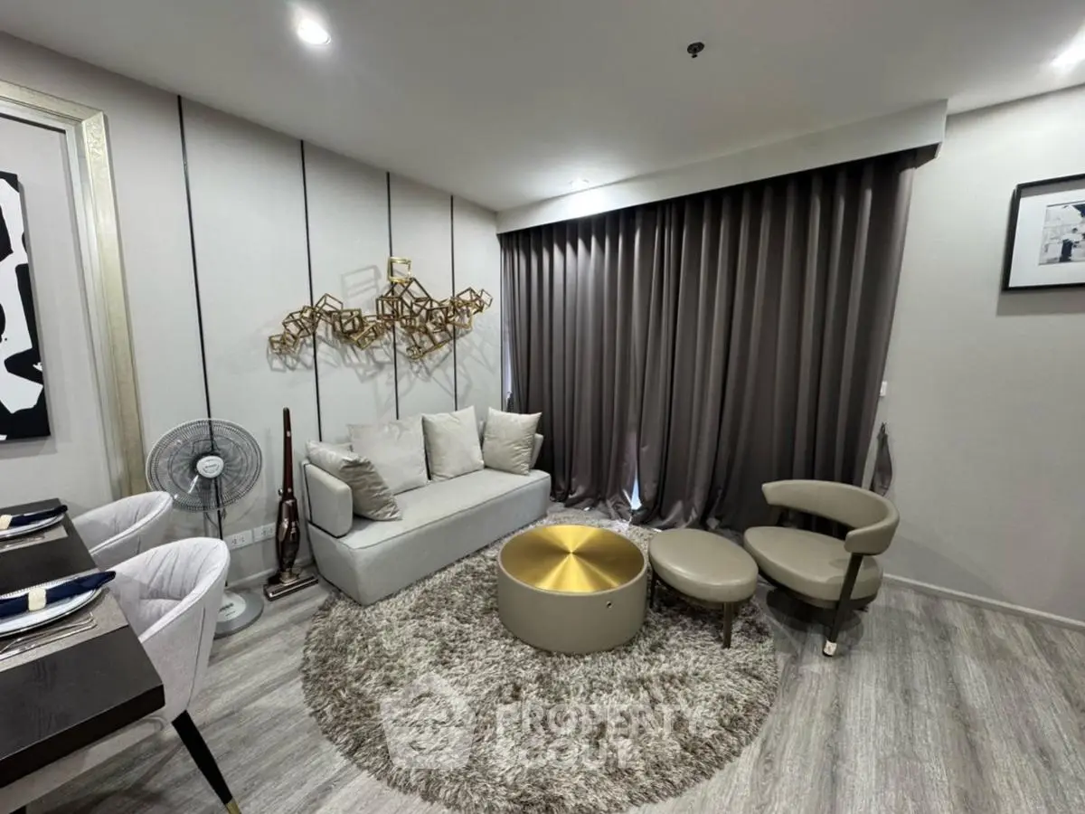 Modern living room with stylish decor and cozy seating area