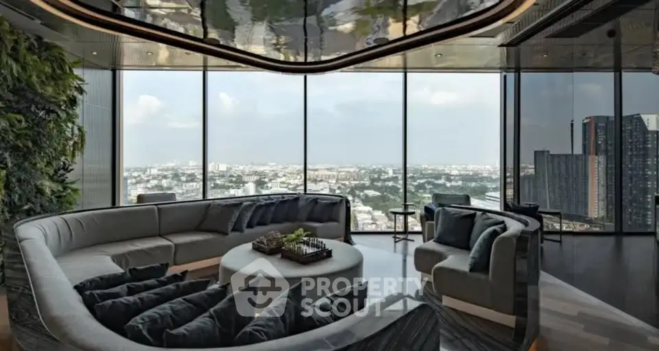 Luxurious living room with panoramic city view and modern decor